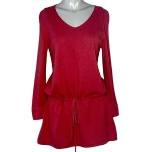 EILEEN FISHER PINK‎ silk/cashmere LONG SLEEVE KNIT DRAWSTRING DRESS/ TUNIC
